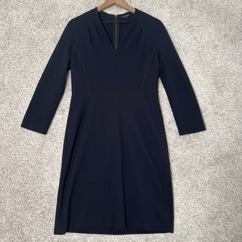 Kobi Halperin Sheath Dress Navy Blue with Black Lace Detail - Size 10‎